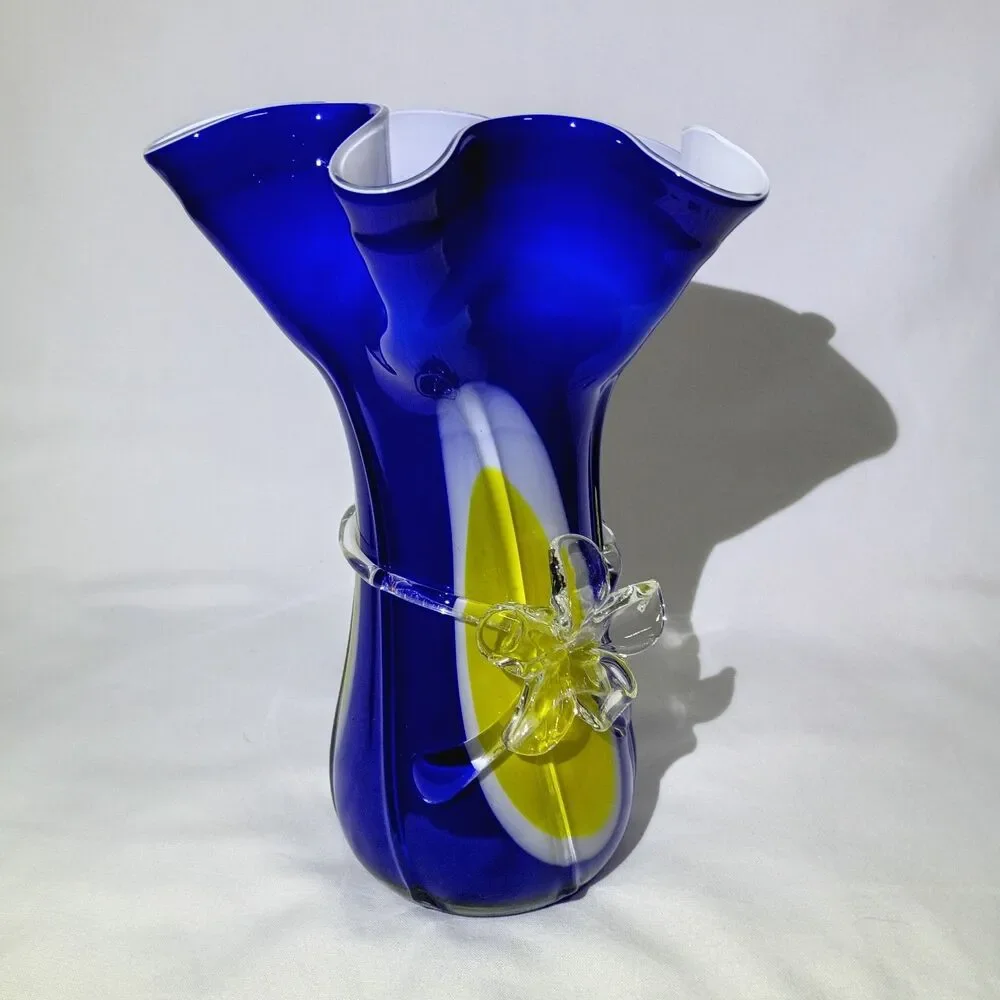 Murano-style art glass vase Blue And Yellow Floral